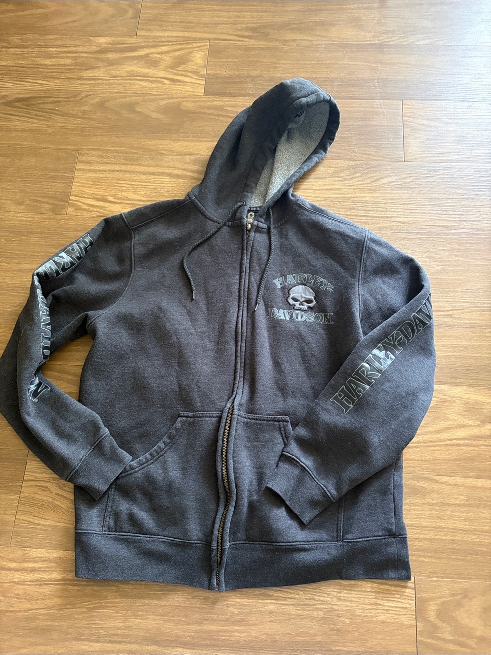 Harley-Davidson Charcoal Black Full-Zip Hoodie with Skull Chest Logo